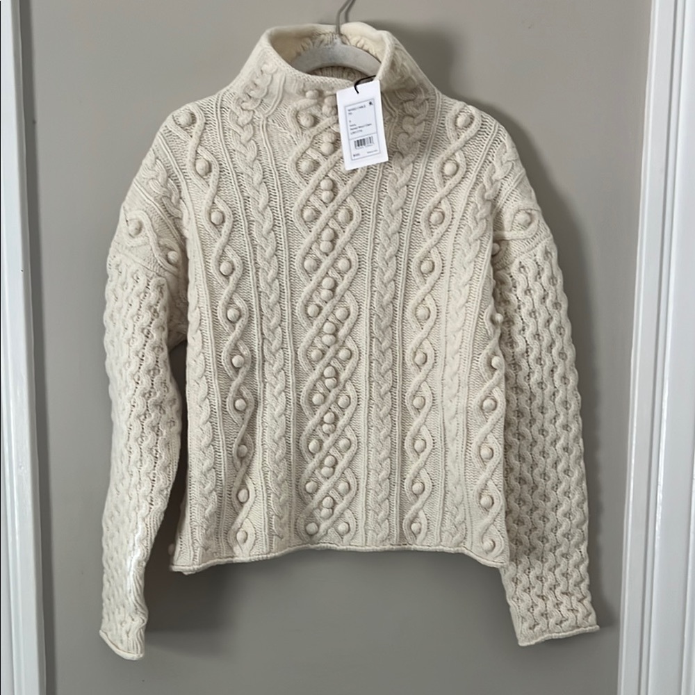 NWT Theory Ivory Cowl Neck Cable Knit Sweater Size P (XS)
